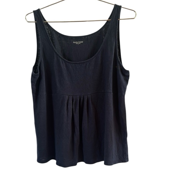 Eileen Fisher Tops - Eileen Fisher Navy Blue Linen Pleated Tank Top size Large BWOT